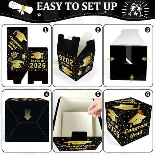OHOME Graduation Decorations 2026 - Black Gold Graduation Card Box for Graduation Decorations Class of 2026 - Graduation Party Decorations Decor Supplies Favors,Graduation Centerpieces 2026 - Thumbnail 3