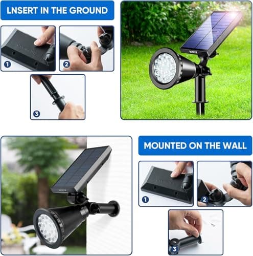 KEV Solar Spot Lights Outdoor,18 LEDs Color Changing RGB Solar Flood Lights with 8 Modes &IPX65 Waterproof,Halloween Solar Spotlight for Driveway/Backyard/Landscape/Tree(Multicolor,2 Pack) - Thumbnail 5