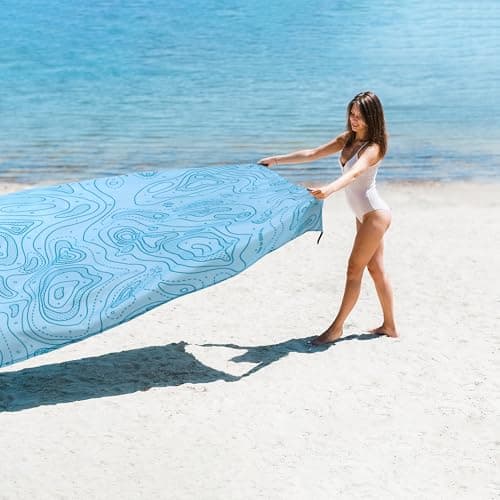 SkyNature Beach Blanket Waterproof Sandproof, 78”x 86” Large Sand Free Beach Mat with 4 Stakes & Portable Bag, Big Flodable Compact Outdoor Pockets Picnic Blanket - Thumbnail 5