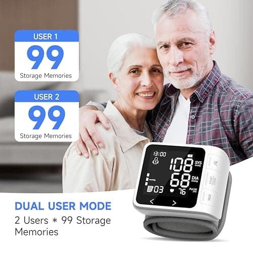 VivaGuard Wrist Blood Pressure Monitor, LCD Backlit Dispaly BP Machine Automatic Digital Portable Wrist Blood Pressure Cuff with Heartbeat Detector, 2 * 99 Memory, Carrying Case, 2 AAA Batteries - Thumbnail 6