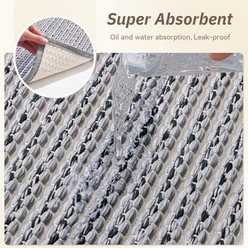 PADOOR Kitchen-Runner Rug, Kitchen-Rugs Non Slip Washable, Absorbent Kitchen Mats for Floor, Boho Kitchen Mat Soft Braided Sink Rug Runners for Kitchen Floor (Grey and Black, 20"x47") - Thumbnail 4