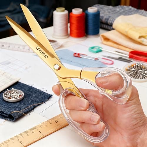 scissors all purpose, Titanium Coated Blades and Ergonomic Clear Handle, Clear Gold scissors for Office Desk, Modern Design for Craft, Sewing, fabric,Office/Gold - Thumbnail 4