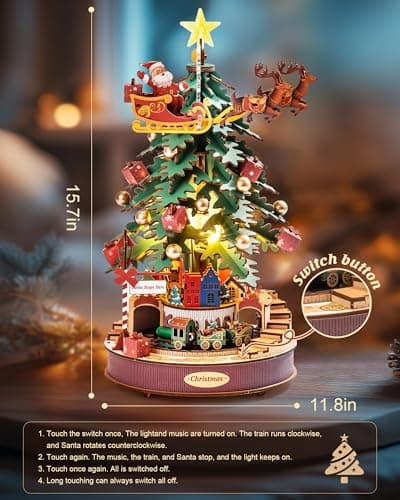 Rowood 3D Puzzle Miniature House Kit,Wooden Music Box Model Kit,DIY Miniature Dollhouse Kits for Adults to Build,Collectible Building Home Decor,Gift for Adults on Christmas Birthday - Melody Tree - Thumbnail 3