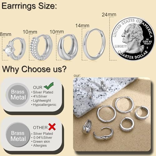 Small Gold Hoop Earrings Set for Women, 14K Gold Plated Lightweight Earrings Sets for Multiple Piercing, Hypoallergenic Huggie Hoops Earrings for Women Jewelry - Thumbnail 5