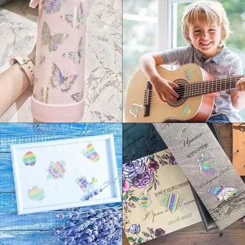 YAKUNCL 200 Pcs Holographic Aaesthetic Stickers – DIY Waterproof Decorative Stickers – Transparent Retro Resin Stickers for Water Bottles Laptops Scrapbook Journal - Thumbnail 4