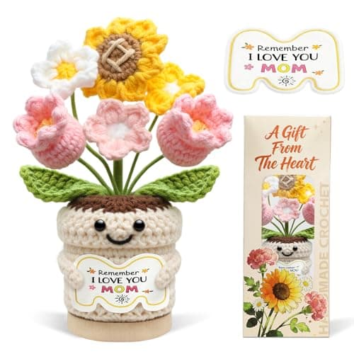 Gifts for Mom, Mothers Day Gifts for Mom from Daughter Son, Mom Birthday Gifts, Crochet Flower Pot, Handmade Knitted Sunflower Tulip, Cute Mom Gifts Desk Decor Positive Emotional Support Gift - Image 1