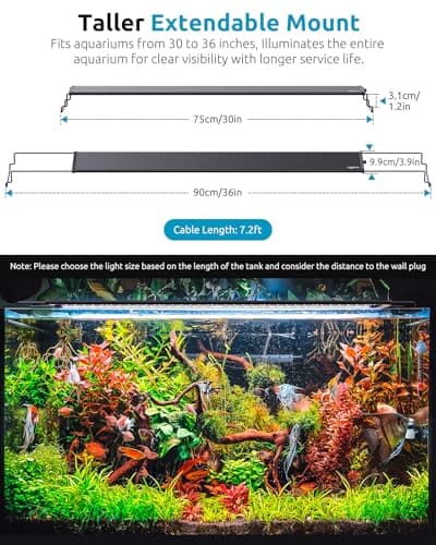 SEAOURA LED Aquarium Plant Light, 24/7 Custom Timer, Power-Off Memory, 7-Row LEDs 30-36in Full Spectrum Fish Tank Lights, 8 Colors, 20 Brightness, Day & Night Cycle, Adjustable Mount for Freshwater - Thumbnail 6