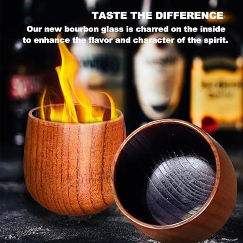 Lotnafee 2 Pack Charred Wooden Whiskey Glasses – Bourbon Tumblers for Men with Burnt Interior – Old Fashioned Cocktail Cups – Gifts for Dad, Men, Brother, or Whiskey Lovers - Thumbnail 4