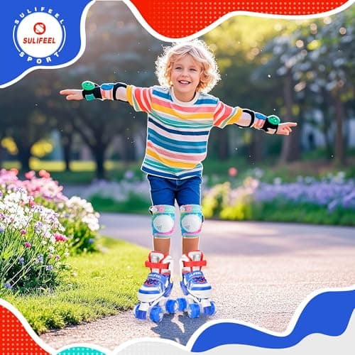 SULIFEEL Rainbow Unicorn 4 Size Adjustable Roller Skates for Girls Boys for Kids Ages 3-5 5-8 6-12 Children Skates Indoor Outdoor - Thumbnail 5