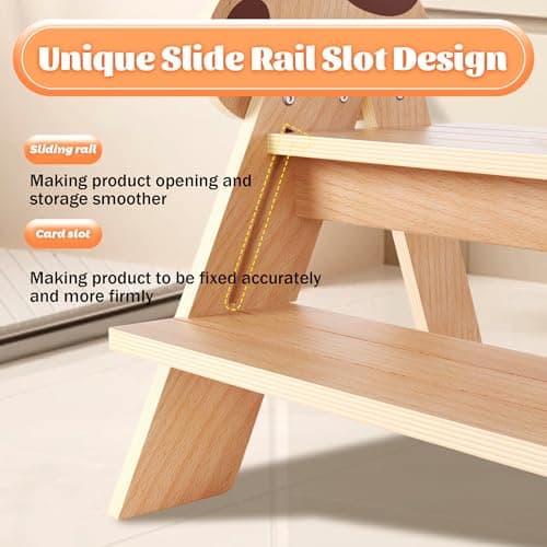 Novarieth Beech Wooden Toddler Step Stool, 2-Step Foldable Stool for Kids with Non-Slip Surface, Baby Bathroom Stool for Potty Training, Bathroom Sink, Kitchen Counter with Cute Mushroom Design - Thumbnail 4