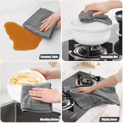 Homaxy Microfiber Kitchen Towels and Dishcloths Set, 12 Pack Soft and Absorbent Dish Hand Towels Bulk, 28 x 16 Inch & 12 x 12 Inch Quick Drying Rags for Washing Dishes, Grey - Thumbnail 5
