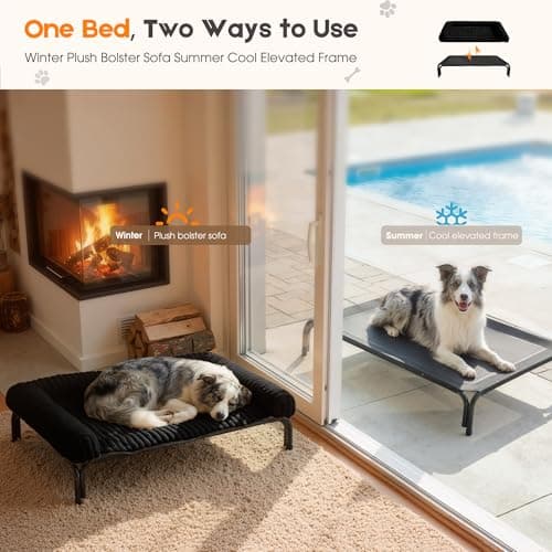 Elevated Dog Bed with Removable Fluffy Pillow Cushion, Raised Pet Cot Washable Bolster, Dog Couch Sofa, Anti Slip Feet, Breathable Mesh, Matte Black, 36"×26" - Thumbnail 5