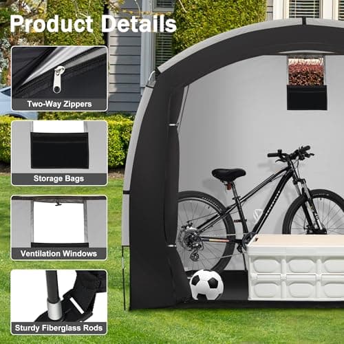 Bike Storage Shed Tent, Outdoor Bicycle Storage Shed, Waterproof Portable Bike Covers Shelter, 7.2x4.9x6.1ft Large Garage Tent for Motorcycle, Garden Tools, Lawn Mower - Thumbnail 4