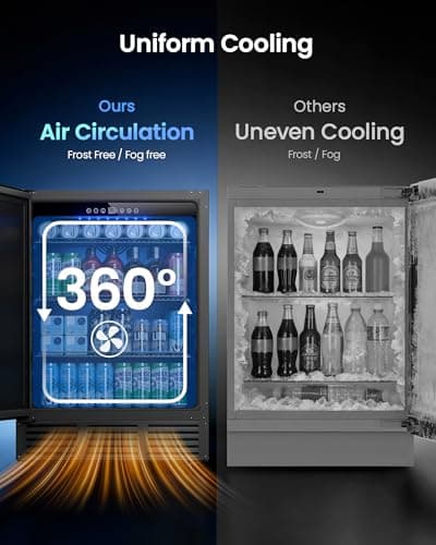 ICEVIVAL 24 Inch Beverage Refrigerator, 180 Can Under Counter Fridge, Stainless Steel Beer Fridge for Built-in & Freestanding, Outdoor Refrigerator for Soda, Beer, Wine (Black) - Thumbnail 4