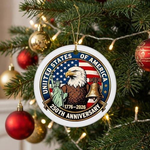 250th Anniversary USA Ornaments for Patriotic Christmas Decorations, United States 250 Anniversary Bell Ornament, Patriotic Keepsake for America’s 250th Birthday-Ceramic Style2 - Thumbnail 6