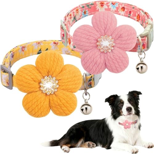 Medium Dog Collar with Flower, Dog Collars for Medium Dogs Collar for Girl Cute Dog Collar with Bell, Adjustable Length - Image 1