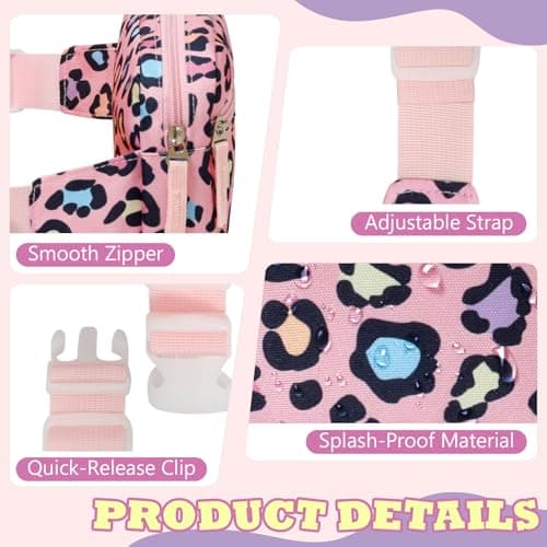 WOOMADA Fanny Pack, Crossbody Bag Waist Bag with Adjustable Waistband, Cute Belt Bag for Gifts(Pink Leopard) - Thumbnail 5
