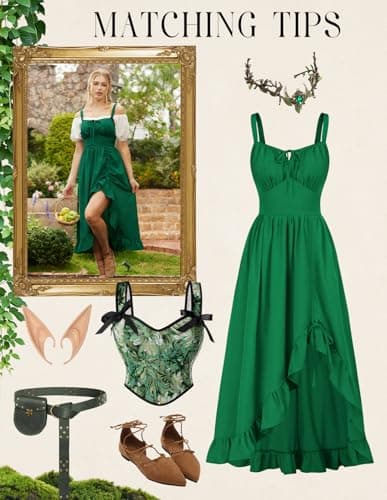 Scarlet Darkness Renaissance Dress Women Summer Corset Dress Flowy Sleeveless Milkmaid Vacation Sundress with Pockets Green S - Thumbnail 4