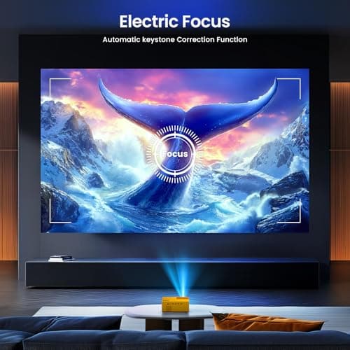 Projector with WiFi6 and Bluetooth5.3 - [Electric Focus]Outdoor Movie Projector and Screen,YOWHICK Portable Smart Home Projector 1080P 4K Supported for Movie Night/Home Theater/Bedroom (Yellow) - Thumbnail 2