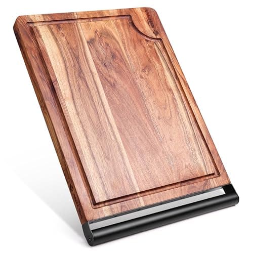 Extra Large Acacia End Grain Wooden Cutting Board with Juice Grooves and Metal Handle - Durable Non-Slip Premium Butcher Block for Kitchen, Charcuterie, and Serving - Ideal for Home Chef Professionals - Image 1