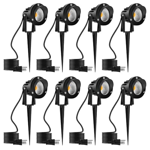 Romwish Outdoor Landscape Spotlights 12W, 120V Plug-in LED Landscape Lighting, 1200LM IP65 Waterproof, Adjustable Spot Lights for Yard, Garden, Tree & Driveway, 3000K Warm White, 8 Pack