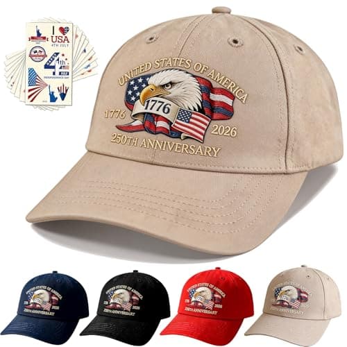 Bokauo 250 Anniversary USA Hat for Men Women,Printed Adjustable Baseball Cap,250th for Husband,Veteran (Brown) - Image 1