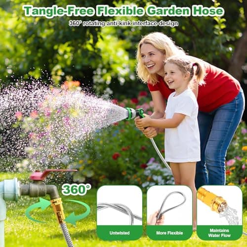 Toolasin Water Hose 50ft, Flexible Stainless Steel Metal Garden Hose with 10-Function Nozzle, No-Kink, Leak-Proof, Anti-Pets, Wear-Resistant, 3/4 GHT, Easy to Use and Store for Garden, Yard, Outdoor - Thumbnail 3