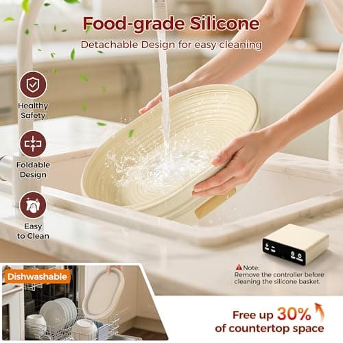 4L Heating Sourdough Bread Proofing Basket Set – 14" Oval Silicone Banneton Bread Proofing Basket with Upgraded Timer & 6 Temp Settings 77-122°F, Foldable Proofing Bowl for Dough Rising - Thumbnail 4