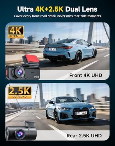 AXB Dash Cam Front and Rear: 4K+2.5K Dashcam with 5G WiFi APP Control & 64GB Card - Dual Dash Camera for Cars with 24H Parking Mode Night Vision Loop Recording Emergency Lock (V3) - Thumbnail 2
