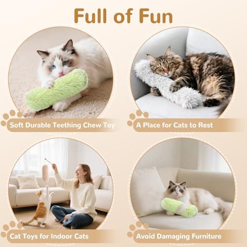 SINROBO Catnip Toys for Cats, Cat Kicker Toy with Crinkle Sound, Interactive Kitten Toys, Durable Plush Chew Toys for Indoor Cats(Green Orange Grey, 3) - Thumbnail 5
