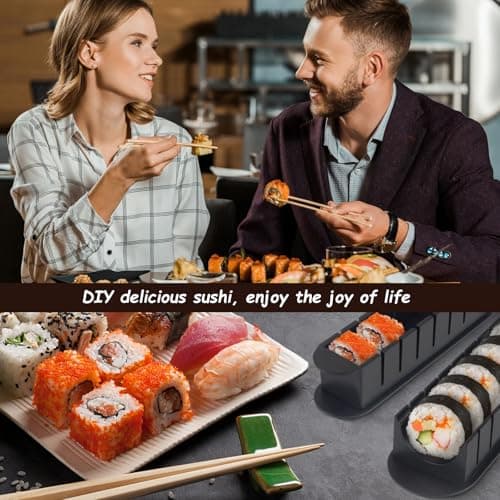 HI NINGER Sushi Maker Set, 24-piece sushi maker kit for beginners to make their own sushi. Can be used as a sushi plate with rice roll molds, knife, sushi plate,sushi rolling mat (Black) - Thumbnail 6