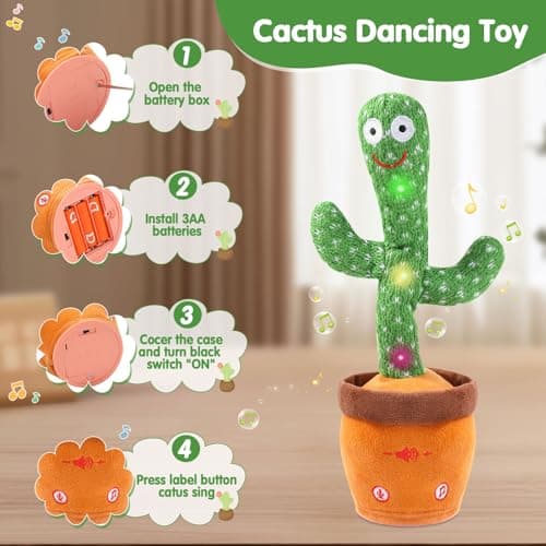 MIAODAM Dancing Talking Cactus Toy for Baby Toddler, Colorful Glowing Repeating What You Say, Singing Talking Mimicking Toy for Baby Dancing Cactus,Toys Gift for Kids Baby 1 Year Old - Thumbnail 5
