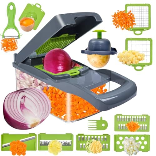 Vegetable Chopper,14-in-1 Multifunctional Veggie Chopper,Black Kitchen Vegetable Slicer Dicer Cutter,Potato Onion Food Chopper with Vegetable Peeler,Hand Guard and Container - Image 1