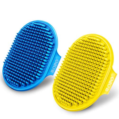 Dog Grooming Brush, CWXZSTM Pet Shampoo Bath Brush Soothing Massage Rubber Comb with Adjustable Ring Handle for Long Short Haired Dogs and Cats 2pcs - Image 1
