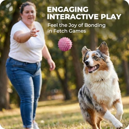 Apasiri Bacon-Flavored Squeaky Balls for Dogs: 3.5 Inch Durable Rubber Bouncy Dog Balls for Aggressive Chewers, Spiky Floating Dog Balls for Large & Medium Dogs, Dog Birthday Gift, Fetch Games, Pink - Thumbnail 5