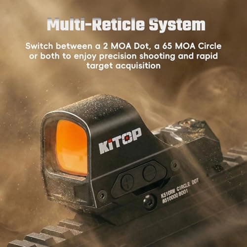 Multi-Reticle Open Reflex Red Dot Sight: 2 MOA Dot & 65 MOA Circle, Shake Awake, Solar-Assisted Power, Titanium Hood, IP67 Waterproof, 12 Brightness, Quick-Detach Mount for Picatinny Rail Long Guns - Thumbnail 2