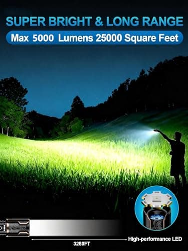 VOLISABER 5000 Lumens Rechargeable Flashlight, Tactical LED Flashlight High Lumens with Ignition Lens, 6 Modes Zoomable Waterproof Flash Light for Camping Emergency & Outdoor Adventure - Thumbnail 2