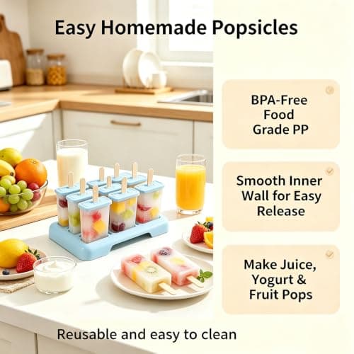 Popsicle Molds Set 9 Pieces with 50 disposable wooden sticks-BPA Free,Easy-Release Ice Pop Molds,Homemade Ice Cream Molds(Blue) - Thumbnail 3
