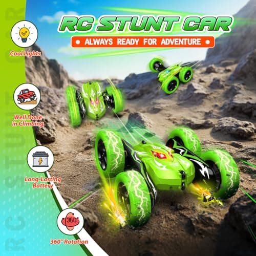 Excitobo Remote Control Car,RC Cars for 4 5 6 7 8 9 10 11 12 Year Old Boy Double Sided 360°Flip 4WD Rechargeable Drift RC Race Car Boys Toys Birthday Gifts Easter Basket Stuffers for Kids Age 4-12 - Thumbnail 2
