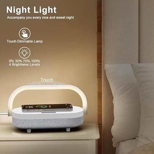 LED Bedside Lamp, Touch Lamps for Bedroom Nightstand MA, 4 in 1 Bedside Table Lamp with Wireless Charger, Portable Bluetooth Speaker, Phone Holder, Dimmable Charging Birthday Gifts for Women (White) - Thumbnail 2