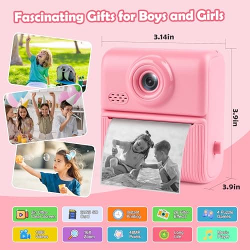 Kids Instant Print Camera,1080P Digital Camera for Kids with 32GB Card, for Grandkids,4 6 7 8 9 10 Year Old Girls Boys Birthday Gifts, Instant Print Toys for Girls 6-8 8-10 - Thumbnail 3