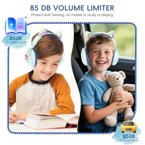 LOBKIN Kids Headphones with Microphone Bluetooth 6.0, Toddler Headphones LED Ligh Rotatable Foldable Sensitive Mic Adjustable 85/94dB Volume Limit Real-time Audio Feedback for Boys Girls Online School - Thumbnail 2