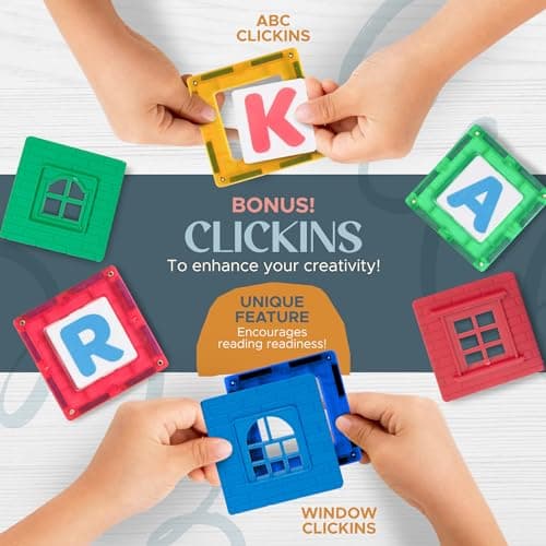 Playmags 150-Piece Magnetic Tiles Building Set – 3D Magnet Building Blocks Creative Imagination, Inspirational, Educational STEM Toys for Kids with 1 Car - Thumbnail 3