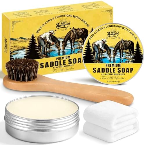 Awaydol Saddle Soap for Leather 3.52oz,3-in-1 Leather Cleaner & Conditioner to Soften,Protect Leathercraft with Horsehair Brush & Cloth,Leather Soap for Car Interior,Couch,Shoe,Purse,Boot,Bag & Saddle