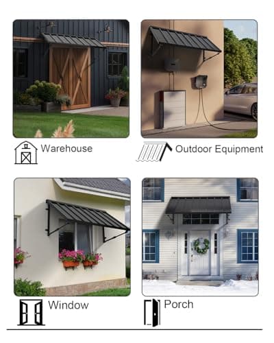 Metal Awning for Door Entrance, 54x24 Inches Adjustable Angle Window Awnings for Patio, Sunsetter Shade Canopy Outdoor Exterior for Front Doors, Windows, Porches, Balconies, Black - Thumbnail 2