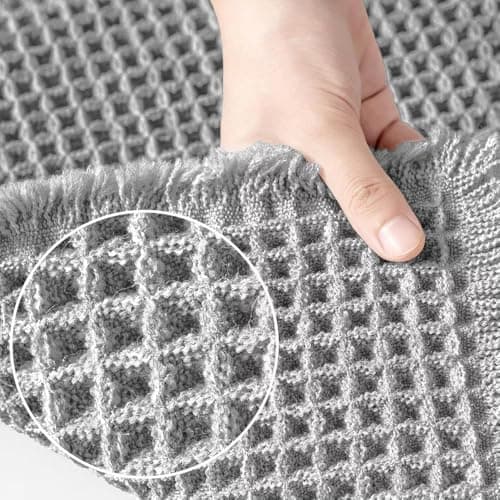 SHIMOH Waffle Bath Mat, Super Absorbent Non-Slip Bath Mats for Bathroom Floor, Machine Washable Bathroom Rugs with Tassels, Rubber Backed Bathroom Mats, Ultra Soft. (Light Gray, 2' X 6') - Thumbnail 4