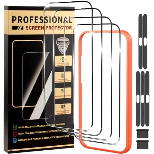 jpyyw 4 Pack for iPhone 15 Plus Screen Protector HD Tempered Glass Film Optional, with Install Frame, 9H+ Hardness Shatterproof Scratch Resistant Durable