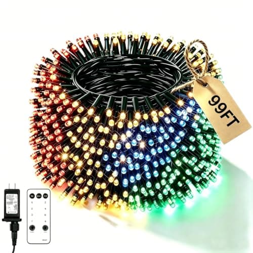 Ecoeve Christmas String Lights, 8 Modes Twinkle Fairy Lights Indoor Outdoor, Remote Control with Timer Function, 99FT 300 LED Long Colorful Holiday Lighting for Patio Garden