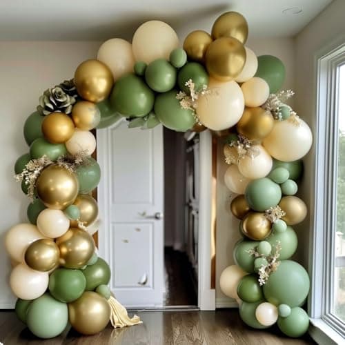 179pcs Sage Green White Sand Gold Balloon Garland Arch Kit for Anniversary Wedding Bridal Shower Birthday Party Decorations - Thumbnail 4