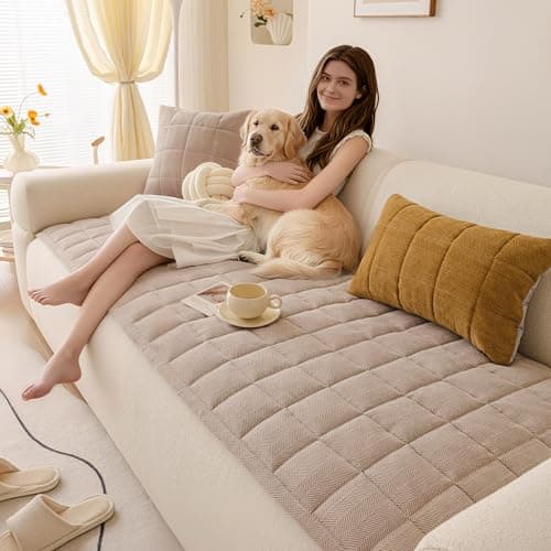 WUJUWUSHU Couch Covers for Dogs, Non-Slip Washable Sofa Covers for 3 Cushion Couch, Soft Comfortable Pet-Friendly Furniture Protector for High Traffic Living Rooms(Beige, 27.6''x70.9'') - Image 1